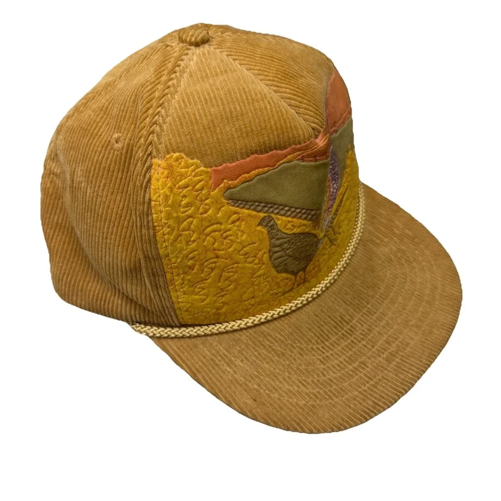 Vintage A.F. Moran 90's Pheasant Peacock Hunting Khaki Corduroy Snapback Rop Hat